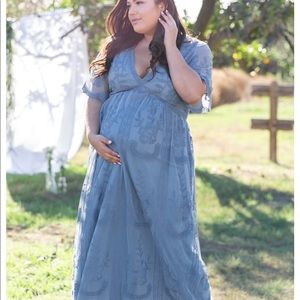 Pink Blush Blue Maxi Maternity Photoshoot Gown